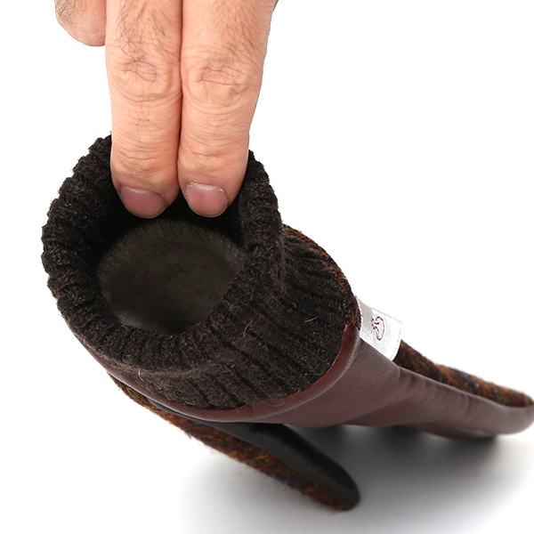  ハリスツイード 手袋 レディース スマホ カシミヤ 日本製 リブ付き グローブ 本革 イタリーラム 革 ブラウン 茶 茶色 Harris Tweed 女性 カシミア 皮 グローブ 彼女 妻 冬 プレゼント ブランド 国産 KURODA(クロダ)