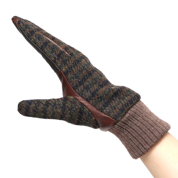  ハリスツイード 手袋 レディース スマホ カシミヤ 日本製 リブ付き グローブ 本革 イタリーラム 革 ブラウン 茶 茶色 Harris Tweed 女性 カシミア 皮 グローブ 彼女 妻 冬 プレゼント ブランド 国産 KURODA(クロダ)