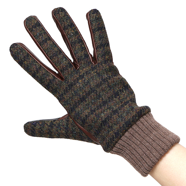  ハリスツイード 手袋 レディース スマホ カシミヤ 日本製 リブ付き グローブ 本革 イタリーラム 革 ブラウン 茶 茶色 Harris Tweed 女性 カシミア 皮 グローブ 彼女 妻 冬 プレゼント ブランド 国産 KURODA(クロダ)