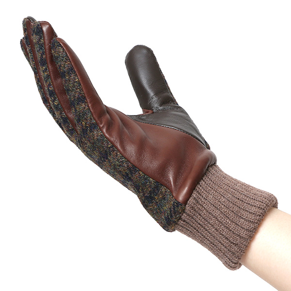  ハリスツイード 手袋 レディース スマホ カシミヤ 日本製 リブ付き グローブ 本革 イタリーラム 革 ブラウン 茶 茶色 Harris Tweed 女性 カシミア 皮 グローブ 彼女 妻 冬 プレゼント ブランド 国産 KURODA(クロダ)