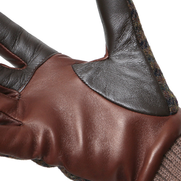  ハリスツイード 手袋 レディース スマホ カシミヤ 日本製 リブ付き グローブ 本革 イタリーラム 革 ブラウン 茶 茶色 Harris Tweed 女性 カシミア 皮 グローブ 彼女 妻 冬 プレゼント ブランド 国産 KURODA(クロダ)