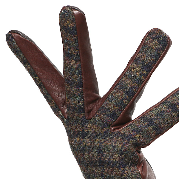  ハリスツイード 手袋 レディース スマホ カシミヤ 日本製 リブ付き グローブ 本革 イタリーラム 革 ブラウン 茶 茶色 Harris Tweed 女性 カシミア 皮 グローブ 彼女 妻 冬 プレゼント ブランド 国産 KURODA(クロダ)