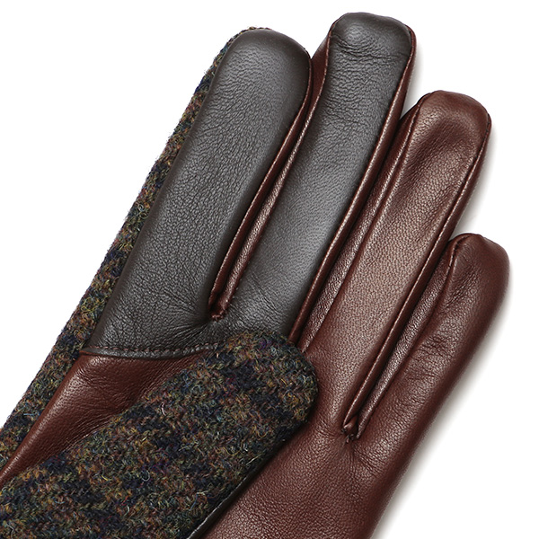  ハリスツイード 手袋 レディース スマホ カシミヤ 日本製 リブ付き グローブ 本革 イタリーラム 革 ブラウン 茶 茶色 Harris Tweed 女性 カシミア 皮 グローブ 彼女 妻 冬 プレゼント ブランド 国産 KURODA(クロダ)