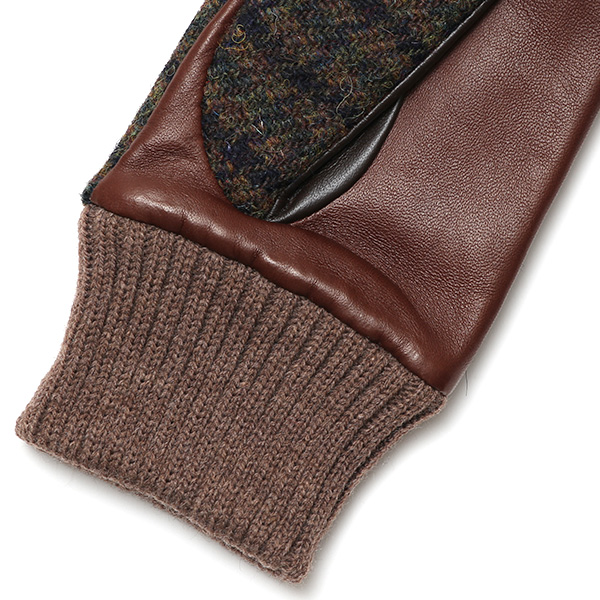  ハリスツイード 手袋 レディース スマホ カシミヤ 日本製 リブ付き グローブ 本革 イタリーラム 革 ブラウン 茶 茶色 Harris Tweed 女性 カシミア 皮 グローブ 彼女 妻 冬 プレゼント ブランド 国産 KURODA(クロダ)