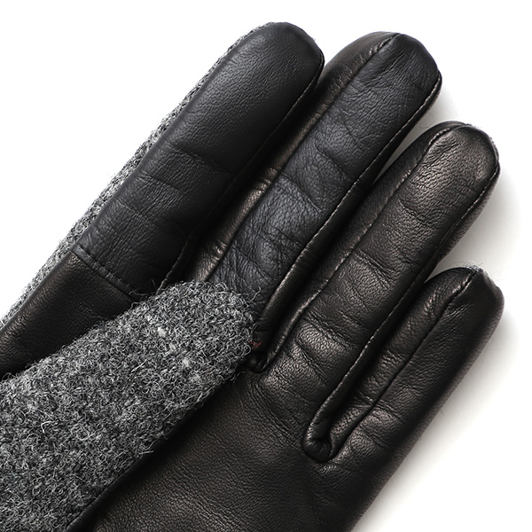  ハリスツイード 手袋 レディース スマホ カシミヤ 日本製 リブ付き グローブ 本革 イタリーラム 革 グレー グレイ 灰色 Harris Tweed 女性 カシミア 皮 グローブ 彼女 妻 冬 プレゼント ブランド 国産 KURODA(クロダ)