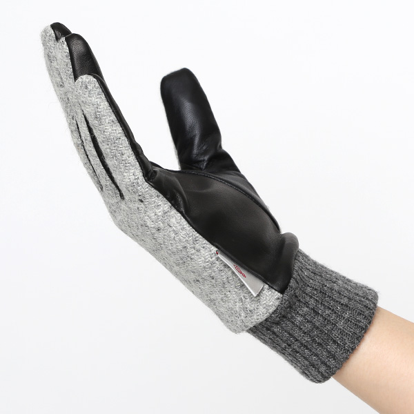  ハリスツイード 手袋 レディース スマホ カシミヤ 日本製 リブ付き グローブ 本革 イタリーラム 革 ライトグレー グレー グレイ 灰色 Harris Tweed 女性 カシミア 皮 グローブ 彼女 妻 冬 プレゼント ブランド 国産 KURODA(クロダ)