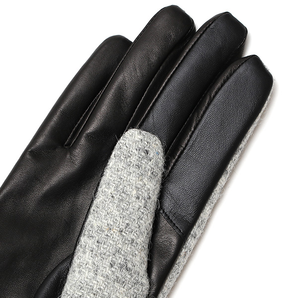  ハリスツイード 手袋 レディース スマホ カシミヤ 日本製 リブ付き グローブ 本革 イタリーラム 革 ライトグレー グレー グレイ 灰色 Harris Tweed 女性 カシミア 皮 グローブ 彼女 妻 冬 プレゼント ブランド 国産 KURODA(クロダ)