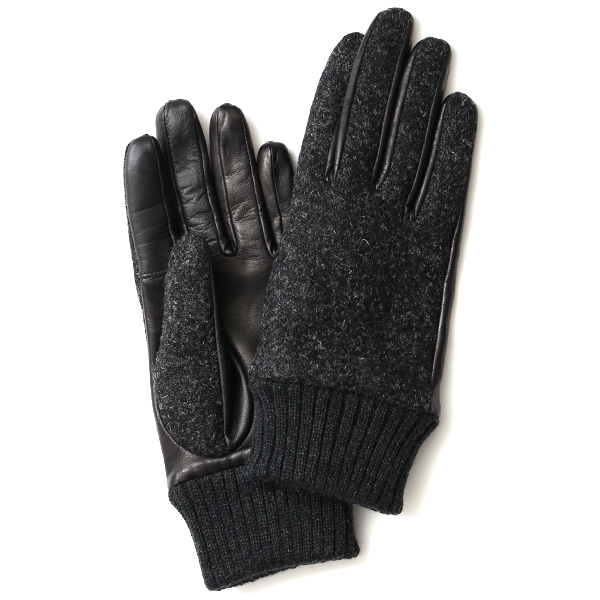KURODA(クロダ) ハリスツイード リブ付き 羊革 レディース 手袋 チャコール