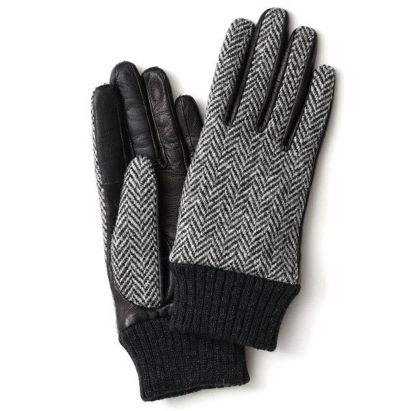 KURODA(クロダ) ハリスツイード リブ付き 羊革 レディース 手袋 ヘリンボーン