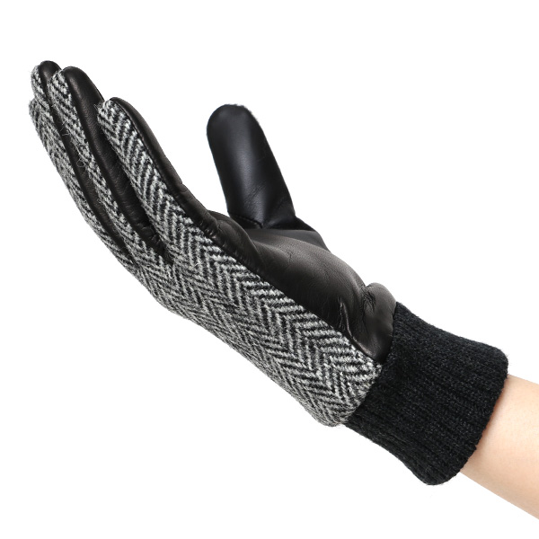  ハリスツイード 手袋 レディース スマホ カシミヤ 日本製 リブ付き グローブ 本革 イタリーラム 革 グレー グレイ 灰色 Harris Tweed 女性 カシミア 皮 グローブ 彼女 妻 冬 プレゼント ブランド 国産 KURODA(クロダ)