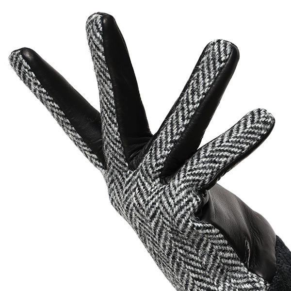  ハリスツイード 手袋 レディース スマホ カシミヤ 日本製 リブ付き グローブ 本革 イタリーラム 革 グレー グレイ 灰色 Harris Tweed 女性 カシミア 皮 グローブ 彼女 妻 冬 プレゼント ブランド 国産 KURODA(クロダ)