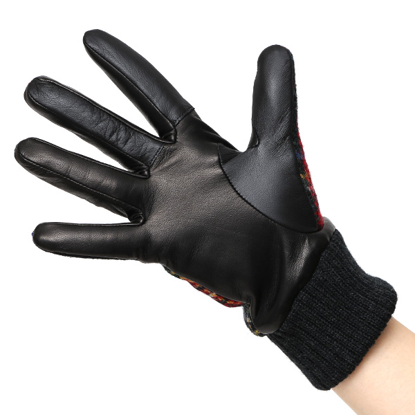  ハリスツイード 手袋 レディース スマホ カシミヤ 日本製 リブ付き グローブ 本革 イタリーラム 革 レッド ワイン 赤色 Harris Tweed 女性 カシミア 皮 グローブ 彼女 妻 冬 プレゼント ブランド 国産 KURODA(クロダ)