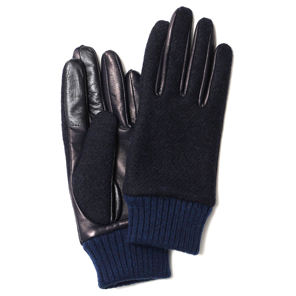 KURODA(クロダ) ハリスツイード リブ付き 羊革 レディース 手袋 ネイビー