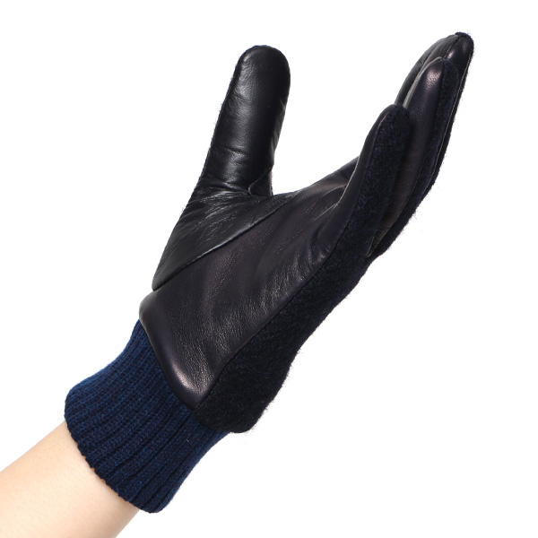  ハリスツイード 手袋 レディース スマホ カシミヤ 日本製 リブ付き グローブ 本革 イタリーラム 革 ブルー ネイビー 青色 Harris Tweed 女性 カシミア 皮 グローブ 彼女 妻 冬 プレゼント ブランド 国産 KURODA(クロダ)