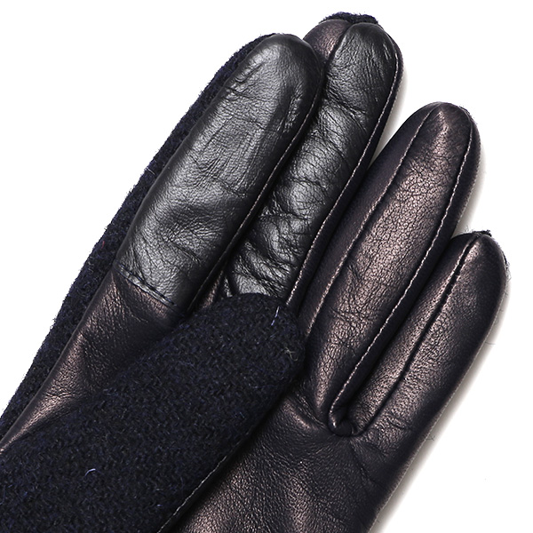  ハリスツイード 手袋 レディース スマホ カシミヤ 日本製 リブ付き グローブ 本革 イタリーラム 革 ブルー ネイビー 青色 Harris Tweed 女性 カシミア 皮 グローブ 彼女 妻 冬 プレゼント ブランド 国産 KURODA(クロダ)