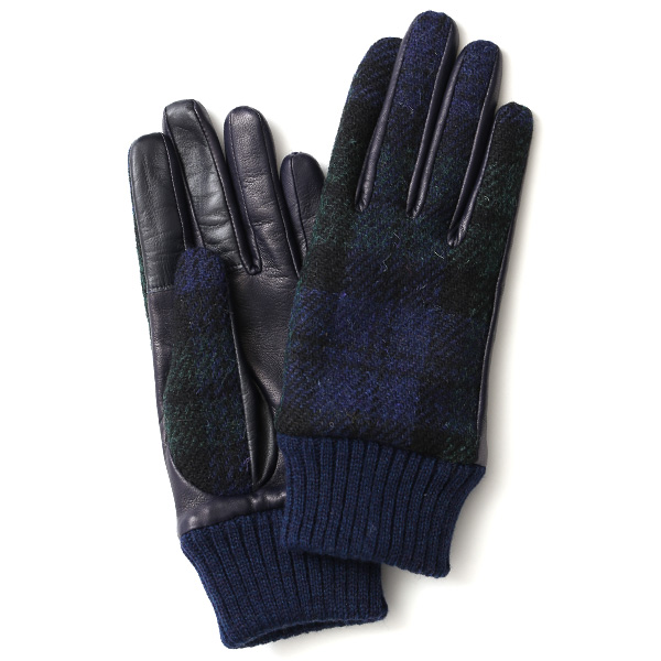 KURODA(クロダ) ハリスツイード リブ付き 羊革 レディース 手袋 ブラックウォッチ