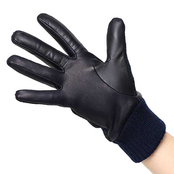  ハリスツイード 手袋 レディース スマホ カシミヤ 日本製 リブ付き グローブ 本革 イタリーラム 革 ブルー ネイビー 青色 Harris Tweed 女性 カシミア 皮 グローブ 彼女 妻 冬 プレゼント ブランド 国産 KURODA(クロダ)