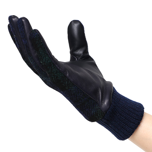  ハリスツイード 手袋 レディース スマホ カシミヤ 日本製 リブ付き グローブ 本革 イタリーラム 革 ブルー ネイビー 青色 Harris Tweed 女性 カシミア 皮 グローブ 彼女 妻 冬 プレゼント ブランド 国産 KURODA(クロダ)