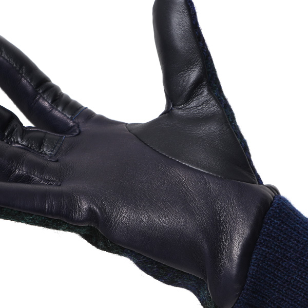  ハリスツイード 手袋 レディース スマホ カシミヤ 日本製 リブ付き グローブ 本革 イタリーラム 革 ブルー ネイビー 青色 Harris Tweed 女性 カシミア 皮 グローブ 彼女 妻 冬 プレゼント ブランド 国産 KURODA(クロダ)