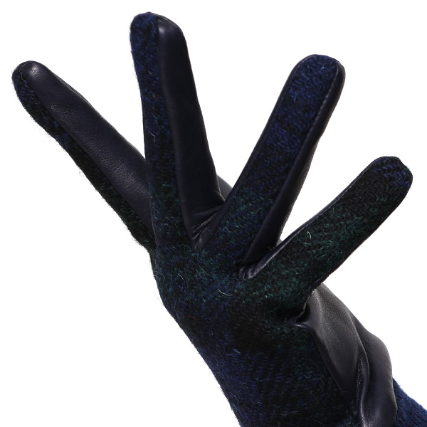  ハリスツイード 手袋 レディース スマホ カシミヤ 日本製 リブ付き グローブ 本革 イタリーラム 革 ブルー ネイビー 青色 Harris Tweed 女性 カシミア 皮 グローブ 彼女 妻 冬 プレゼント ブランド 国産 KURODA(クロダ)