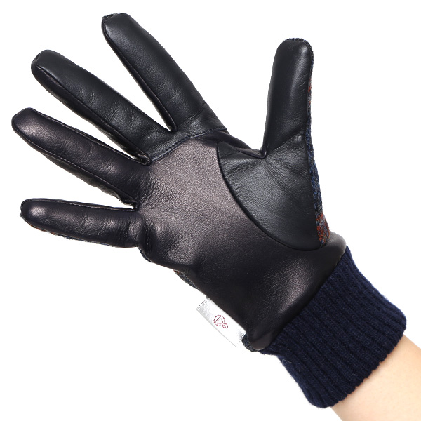  ハリスツイード 手袋 レディース スマホ カシミヤ 日本製 リブ付き グローブ 本革 イタリーラム 革 ブルー ネイビー 青色 Harris Tweed 女性 カシミア 皮 グローブ 彼女 妻 冬 プレゼント ブランド 国産 KURODA(クロダ)