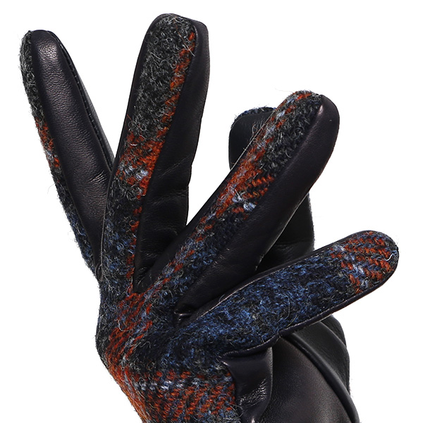  ハリスツイード 手袋 レディース スマホ カシミヤ 日本製 リブ付き グローブ 本革 イタリーラム 革 ブルー ネイビー 青色 Harris Tweed 女性 カシミア 皮 グローブ 彼女 妻 冬 プレゼント ブランド 国産 KURODA(クロダ)