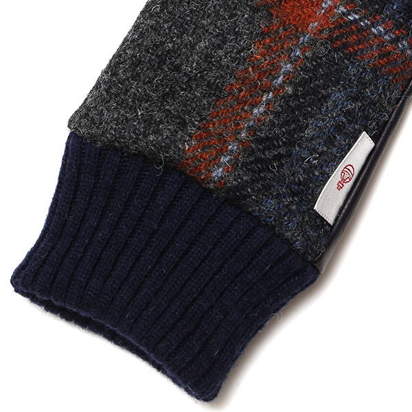  ハリスツイード 手袋 レディース スマホ カシミヤ 日本製 リブ付き グローブ 本革 イタリーラム 革 ブルー ネイビー 青色 Harris Tweed 女性 カシミア 皮 グローブ 彼女 妻 冬 プレゼント ブランド 国産 KURODA(クロダ)