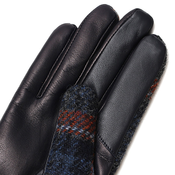  ハリスツイード 手袋 レディース スマホ カシミヤ 日本製 リブ付き グローブ 本革 イタリーラム 革 ブルー ネイビー 青色 Harris Tweed 女性 カシミア 皮 グローブ 彼女 妻 冬 プレゼント ブランド 国産 KURODA(クロダ)