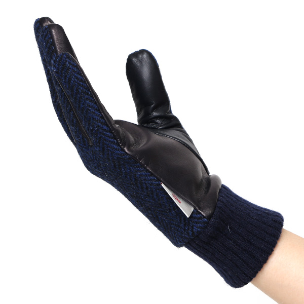  ハリスツイード 手袋 レディース スマホ カシミヤ 日本製 リブ付き グローブ 本革 イタリーラム 革 ブルー ネイビー 青色 Harris Tweed 女性 カシミア 皮 グローブ 彼女 妻 冬 プレゼント ブランド 国産 KURODA(クロダ)