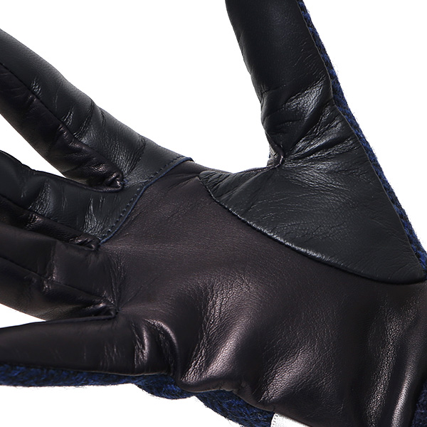  ハリスツイード 手袋 レディース スマホ カシミヤ 日本製 リブ付き グローブ 本革 イタリーラム 革 ブルー ネイビー 青色 Harris Tweed 女性 カシミア 皮 グローブ 彼女 妻 冬 プレゼント ブランド 国産 KURODA(クロダ)