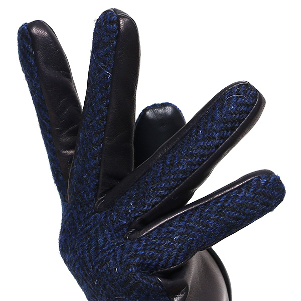  ハリスツイード 手袋 レディース スマホ カシミヤ 日本製 リブ付き グローブ 本革 イタリーラム 革 ブルー ネイビー 青色 Harris Tweed 女性 カシミア 皮 グローブ 彼女 妻 冬 プレゼント ブランド 国産 KURODA(クロダ)
