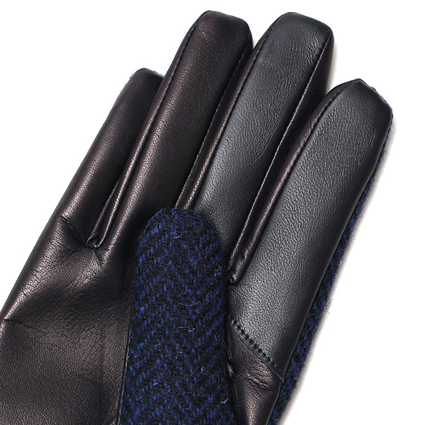  ハリスツイード 手袋 レディース スマホ カシミヤ 日本製 リブ付き グローブ 本革 イタリーラム 革 ブルー ネイビー 青色 Harris Tweed 女性 カシミア 皮 グローブ 彼女 妻 冬 プレゼント ブランド 国産 KURODA(クロダ)