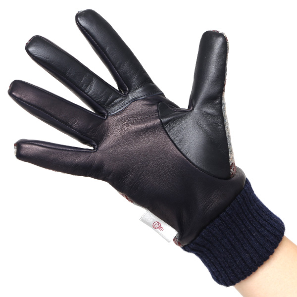  ハリスツイード 手袋 レディース スマホ カシミヤ 日本製 リブ付き グローブ 本革 イタリーラム 革 ブルー ネイビー 青色 Harris Tweed 女性 カシミア 皮 グローブ 彼女 妻 冬 プレゼント ブランド 国産 KURODA(クロダ)