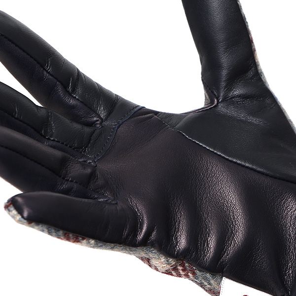  ハリスツイード 手袋 レディース スマホ カシミヤ 日本製 リブ付き グローブ 本革 イタリーラム 革 ブルー ネイビー 青色 Harris Tweed 女性 カシミア 皮 グローブ 彼女 妻 冬 プレゼント ブランド 国産 KURODA(クロダ)