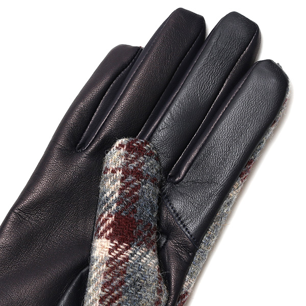  ハリスツイード 手袋 レディース スマホ カシミヤ 日本製 リブ付き グローブ 本革 イタリーラム 革 ブルー ネイビー 青色 Harris Tweed 女性 カシミア 皮 グローブ 彼女 妻 冬 プレゼント ブランド 国産 KURODA(クロダ)