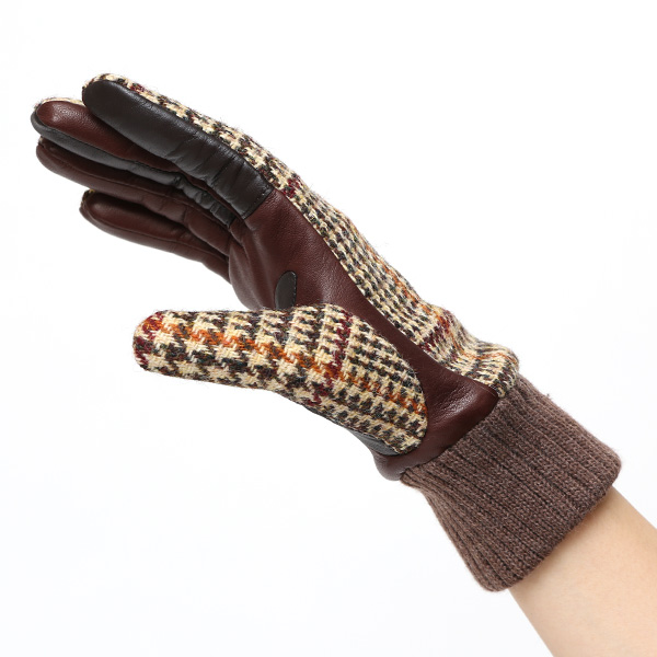  ハリスツイード 手袋 レディース スマホ カシミヤ 日本製 リブ付き グローブ 本革 イタリーラム 革 ベージュ 肌色 Harris Tweed 女性 カシミア 皮 グローブ 彼女 妻 冬 プレゼント ブランド 国産 KURODA(クロダ)