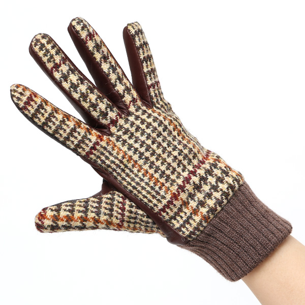  ハリスツイード 手袋 レディース スマホ カシミヤ 日本製 リブ付き グローブ 本革 イタリーラム 革 ベージュ 肌色 Harris Tweed 女性 カシミア 皮 グローブ 彼女 妻 冬 プレゼント ブランド 国産 KURODA(クロダ)