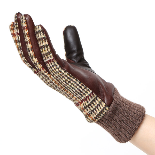  ハリスツイード 手袋 レディース スマホ カシミヤ 日本製 リブ付き グローブ 本革 イタリーラム 革 ベージュ 肌色 Harris Tweed 女性 カシミア 皮 グローブ 彼女 妻 冬 プレゼント ブランド 国産 KURODA(クロダ)