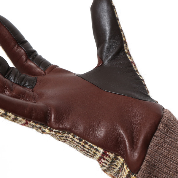  ハリスツイード 手袋 レディース スマホ カシミヤ 日本製 リブ付き グローブ 本革 イタリーラム 革 ベージュ 肌色 Harris Tweed 女性 カシミア 皮 グローブ 彼女 妻 冬 プレゼント ブランド 国産 KURODA(クロダ)