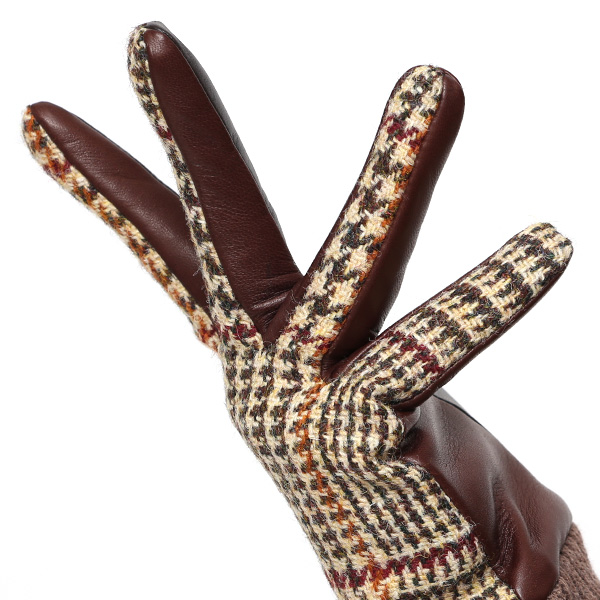  ハリスツイード 手袋 レディース スマホ カシミヤ 日本製 リブ付き グローブ 本革 イタリーラム 革 ベージュ 肌色 Harris Tweed 女性 カシミア 皮 グローブ 彼女 妻 冬 プレゼント ブランド 国産 KURODA(クロダ)