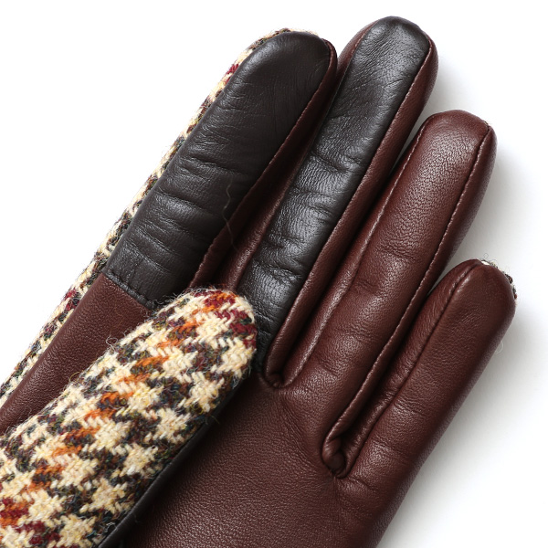  ハリスツイード 手袋 レディース スマホ カシミヤ 日本製 リブ付き グローブ 本革 イタリーラム 革 ベージュ 肌色 Harris Tweed 女性 カシミア 皮 グローブ 彼女 妻 冬 プレゼント ブランド 国産 KURODA(クロダ)