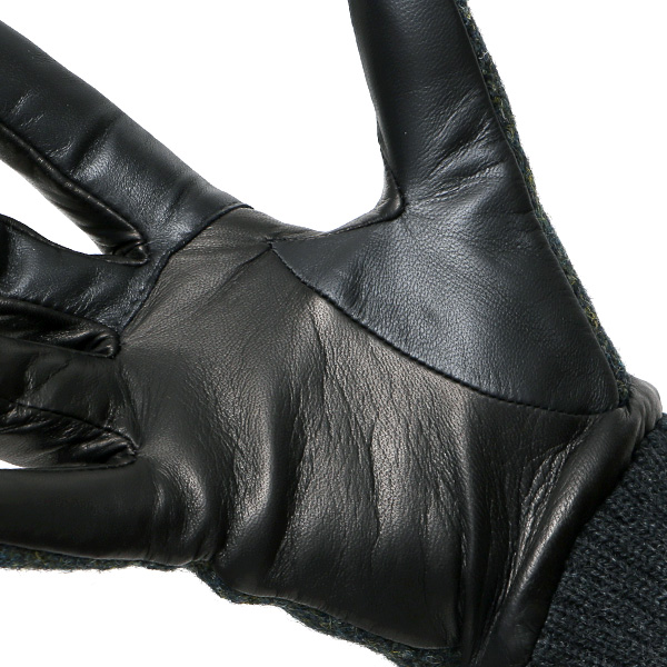  ハリスツイード 手袋 レディース スマホ カシミヤ 日本製 リブ付き グローブ 本革 イタリーラム 革 グリーン 緑色 Harris Tweed 女性 カシミア 皮 グローブ 彼女 妻 冬 プレゼント ブランド 国産 KURODA(クロダ)