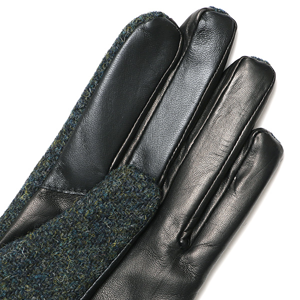  ハリスツイード 手袋 レディース スマホ カシミヤ 日本製 リブ付き グローブ 本革 イタリーラム 革 グリーン 緑色 Harris Tweed 女性 カシミア 皮 グローブ 彼女 妻 冬 プレゼント ブランド 国産 KURODA(クロダ)