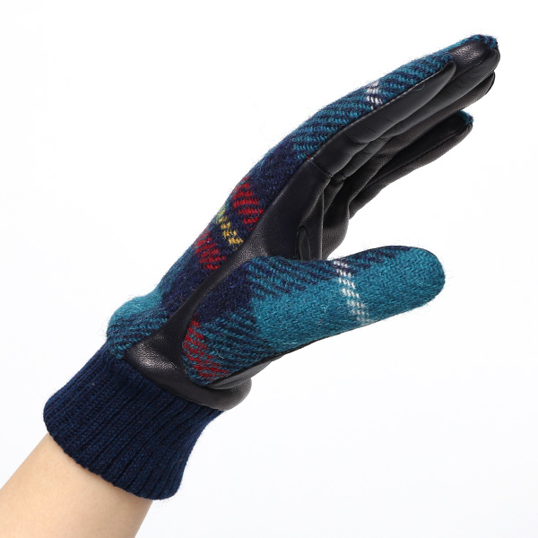  ハリスツイード 手袋 レディース スマホ カシミヤ 日本製 リブ付き グローブ 本革 イタリーラム 革 グリーン 緑色 Harris Tweed 女性 カシミア 皮 グローブ 彼女 妻 冬 プレゼント ブランド 国産 KURODA(クロダ)