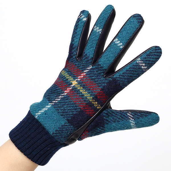  ハリスツイード 手袋 レディース スマホ カシミヤ 日本製 リブ付き グローブ 本革 イタリーラム 革 グリーン 緑色 Harris Tweed 女性 カシミア 皮 グローブ 彼女 妻 冬 プレゼント ブランド 国産 KURODA(クロダ)