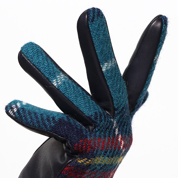  ハリスツイード 手袋 レディース スマホ カシミヤ 日本製 リブ付き グローブ 本革 イタリーラム 革 グリーン 緑色 Harris Tweed 女性 カシミア 皮 グローブ 彼女 妻 冬 プレゼント ブランド 国産 KURODA(クロダ)