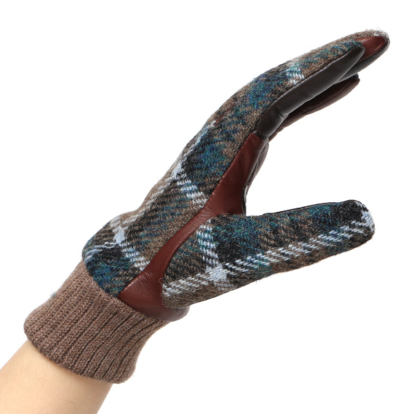  ハリスツイード 手袋 レディース スマホ カシミヤ 日本製 リブ付き グローブ 本革 イタリーラム 革 グリーン 緑色 Harris Tweed 女性 カシミア 皮 グローブ 彼女 妻 冬 プレゼント ブランド 国産 KURODA(クロダ)