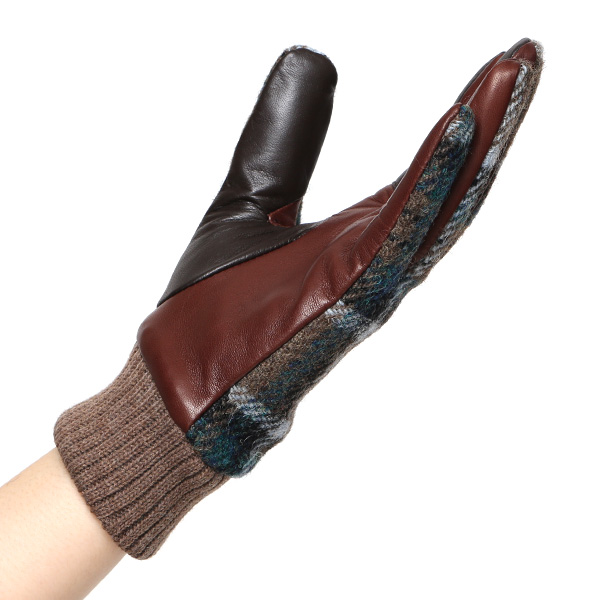  ハリスツイード 手袋 レディース スマホ カシミヤ 日本製 リブ付き グローブ 本革 イタリーラム 革 グリーン 緑色 Harris Tweed 女性 カシミア 皮 グローブ 彼女 妻 冬 プレゼント ブランド 国産 KURODA(クロダ)