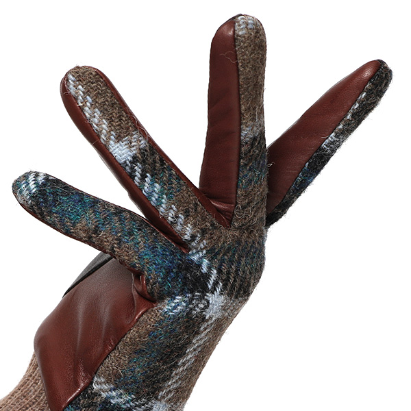  ハリスツイード 手袋 レディース スマホ カシミヤ 日本製 リブ付き グローブ 本革 イタリーラム 革 グリーン 緑色 Harris Tweed 女性 カシミア 皮 グローブ 彼女 妻 冬 プレゼント ブランド 国産 KURODA(クロダ)