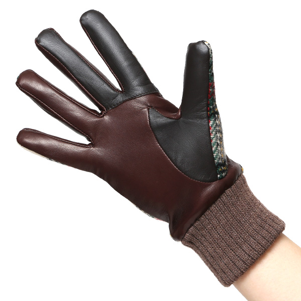 ハリスツイード 手袋 レディース スマホ カシミヤ 日本製 リブ付き グローブ 本革 イタリーラム 革 ホワイト 白色 Harris Tweed 女性 カシミア 皮 グローブ 彼女 妻 冬 プレゼント ブランド 国産 KURODA(クロダ)